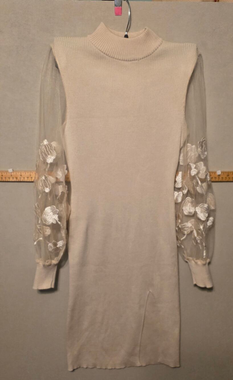 Madden Girl ribbed mock-neck dress, mesh organza embroidered flora appliques